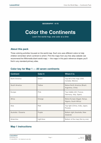 Preview of Color the World Map — Continents Pack