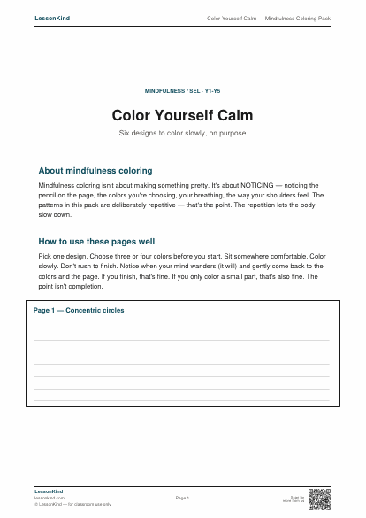 Preview of Color Yourself Calm — Mindfulness Coloring Pack
