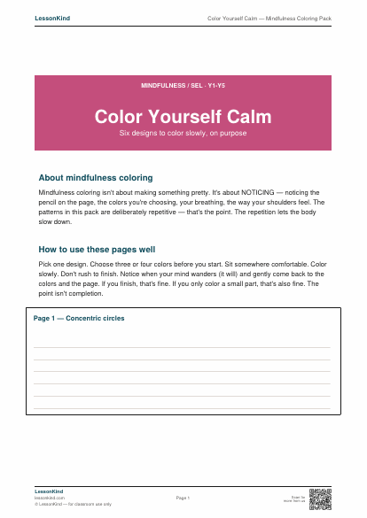 Preview of Color Yourself Calm — Mindfulness Coloring Pack