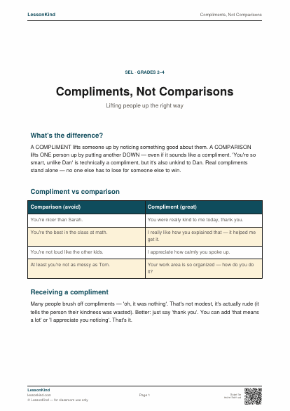 Preview of Compliments, Not Comparisons