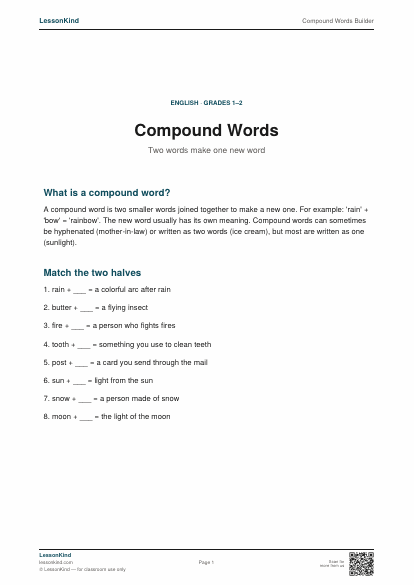 Preview of Compound Words Builder