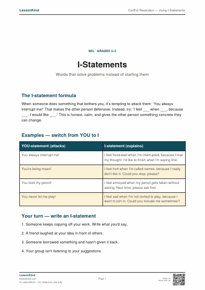 Preview of Conflict Resolution — Using I-Statements