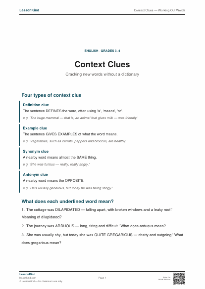 Preview of Context Clues — Working Out Words