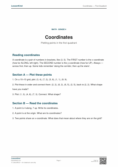 Preview of Coordinates — First Quadrant