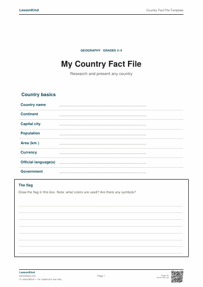 Preview of Country Fact File Template