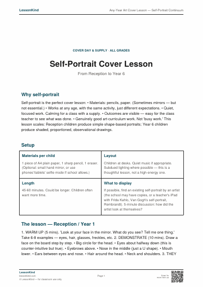 Preview of Any-Year Art Cover Lesson — Self-Portrait Continuum