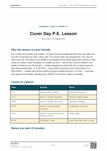Preview of Cover Day — P.E. Lesson That Works for Any Class