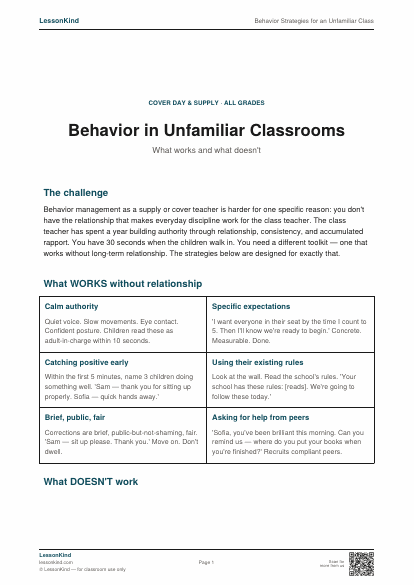 Preview of Behavior Strategies for an Unfamiliar Class