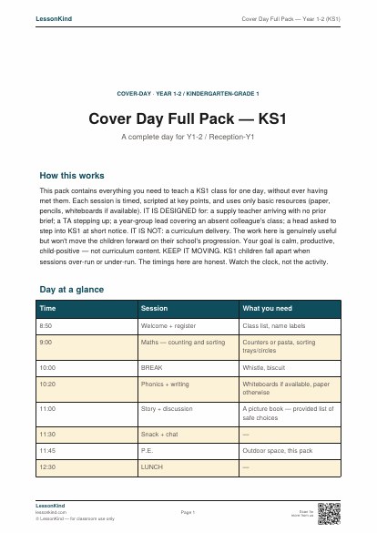 Preview of Cover Day Full Pack — Year 1-2 (KS1)