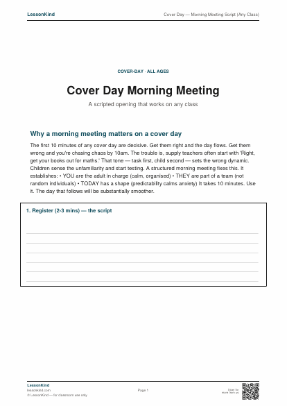 Preview of Cover Day — Morning Meeting Script (Any Class)