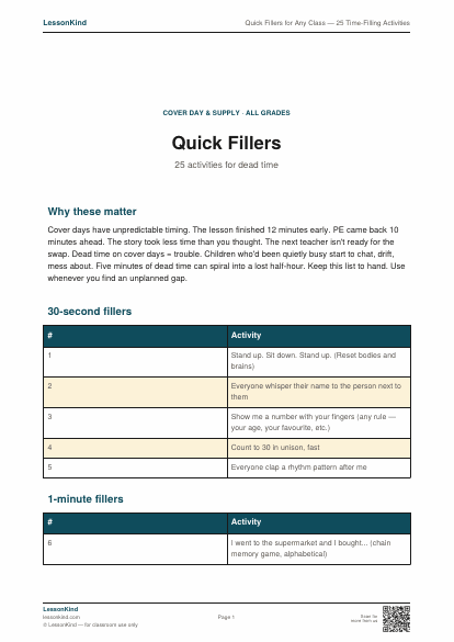 Preview of Quick Fillers for Any Class — 25 Time-Filling Activities