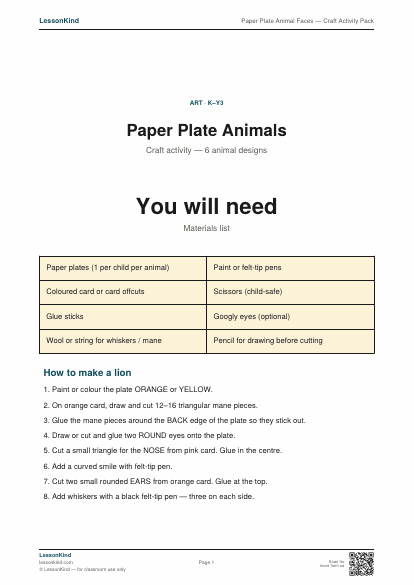 Preview of Paper Plate Animal Faces — Craft Activity Pack