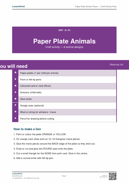 Preview of Paper Plate Animal Faces — Craft Activity Pack