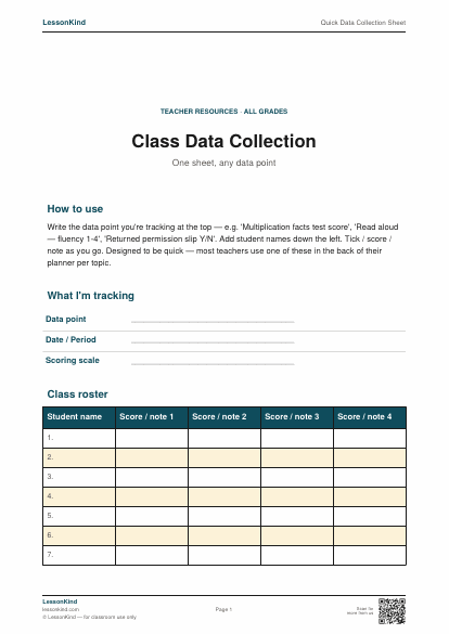 Preview of Quick Data Collection Sheet