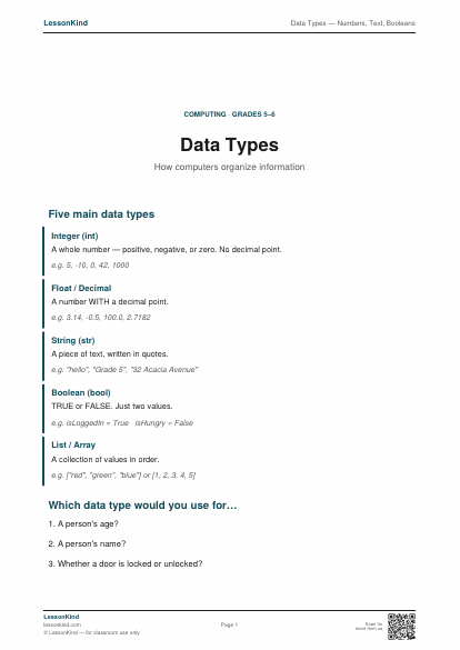 Preview of Data Types — Numbers, Text, Booleans
