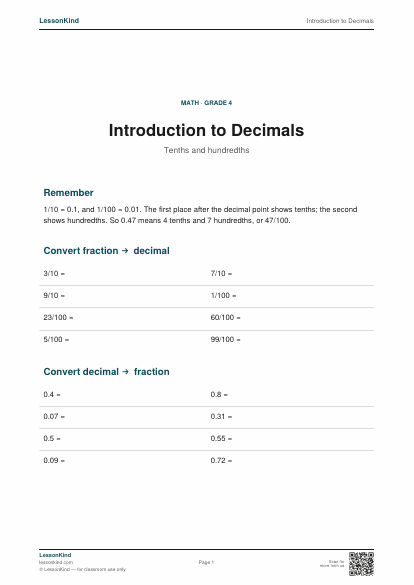 Preview of Introduction to Decimals