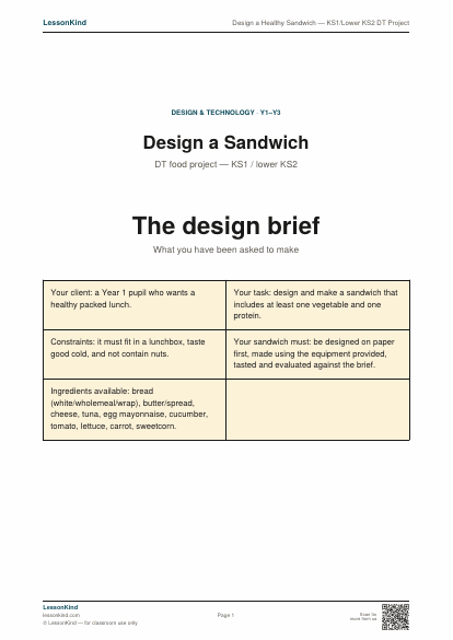 Preview of Design a Healthy Sandwich — KS1/Lower KS2 DT Project