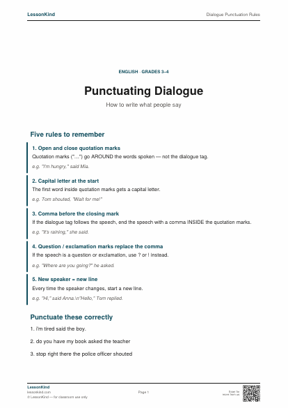 Preview of Dialogue Punctuation Rules
