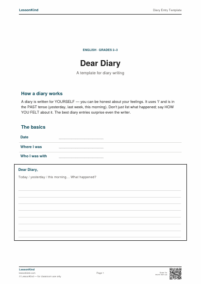 Preview of Diary Entry Template