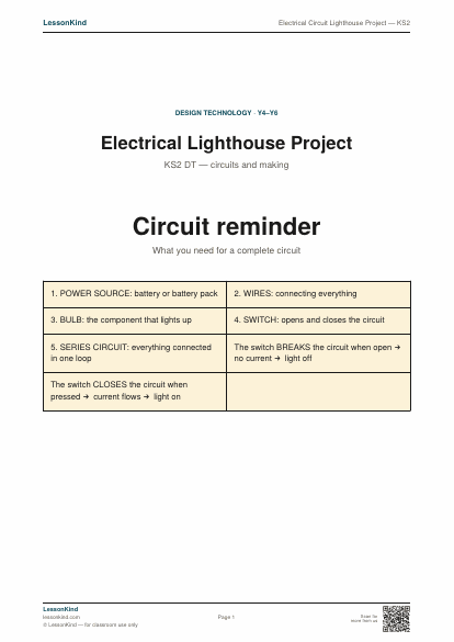 Preview of Electrical Circuit Lighthouse Project — KS2