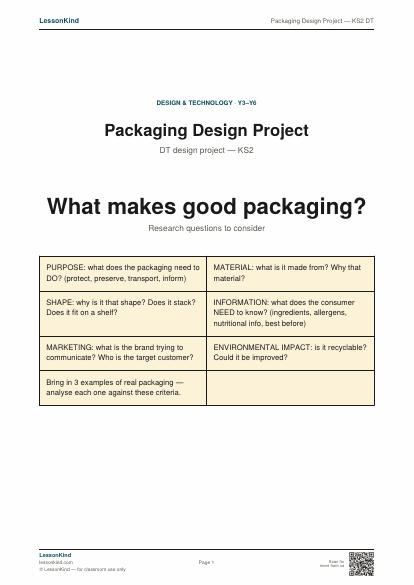 Preview of Packaging Design Project — KS2 DT