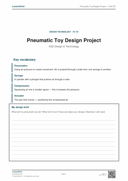Preview of Pneumatic Toy Design Project — KS2 DT