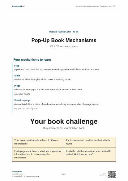 Preview of Pop-Up Book Mechanisms Project — KS2 DT