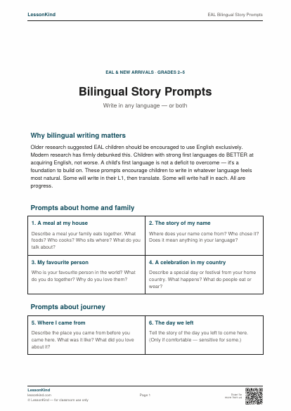 Preview of EAL Bilingual Story Prompts