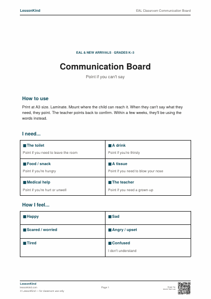 Preview of EAL Classroom Communication Board