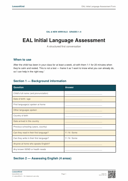 Preview of EAL Initial Language Assessment Form