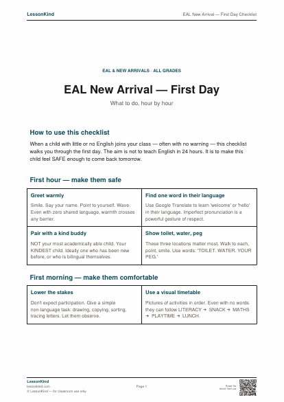 Preview of EAL New Arrival — First Day Checklist