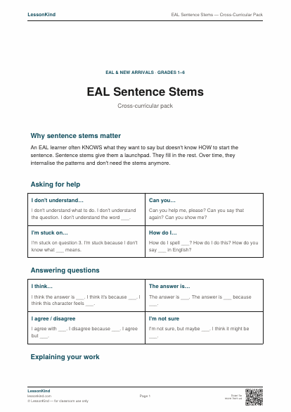 Preview of EAL Sentence Stems — Cross-Curricular Pack