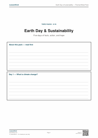 Preview of Earth Day & Sustainability — Themed Week Pack