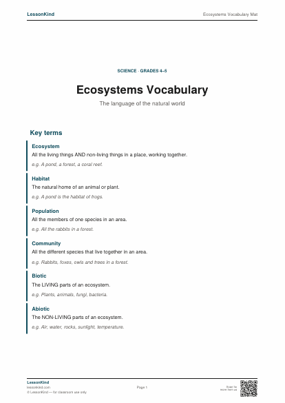 Preview of Ecosystems Vocabulary Mat