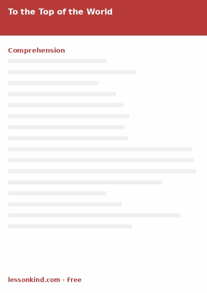 First page preview of Reading Comprehension — To the Top of the World