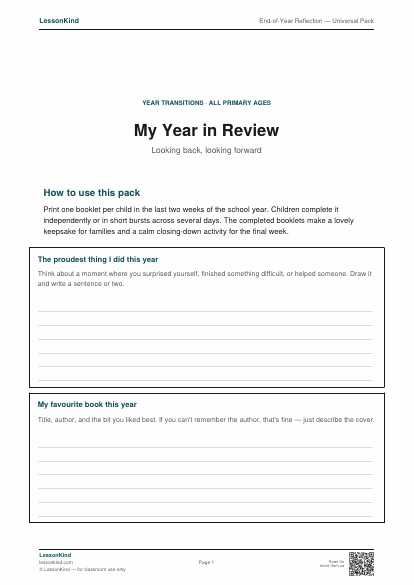 Preview of End-of-Year Reflection — Universal Pack
