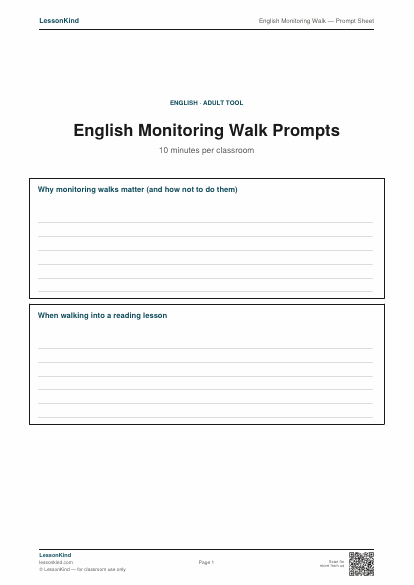 Preview of English Monitoring Walk — Prompt Sheet