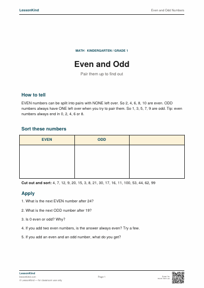 Preview of Even and Odd Numbers