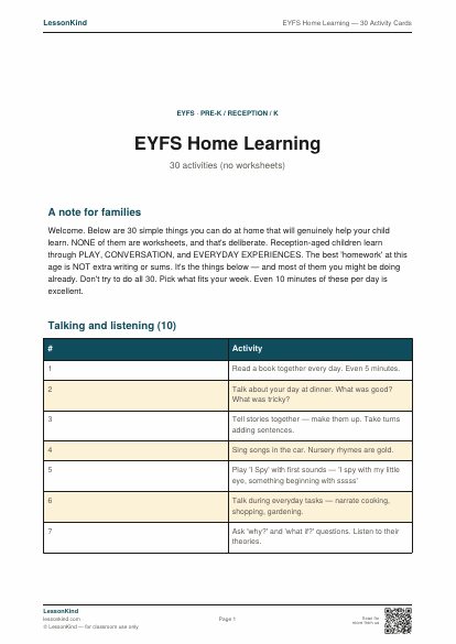 Preview of EYFS Home Learning — 30 Activity Cards