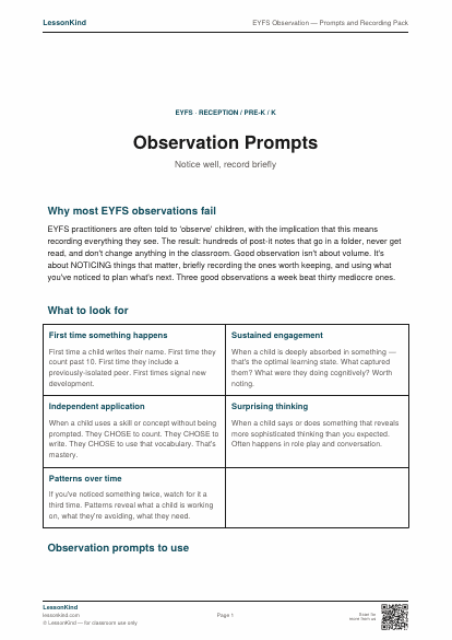 Preview of EYFS Observation — Prompts and Recording Pack