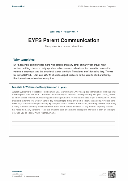 Preview of EYFS Parent Communication — Templates