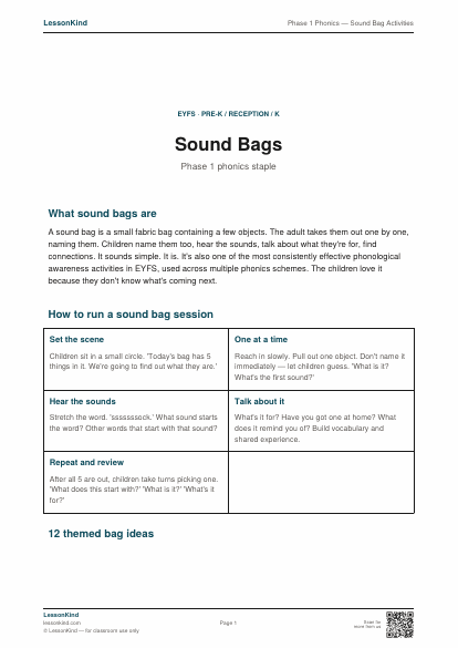 Preview of Phase 1 Phonics — Sound Bag Activities