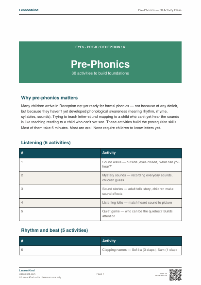 Preview of Pre-Phonics — 30 Activity Ideas