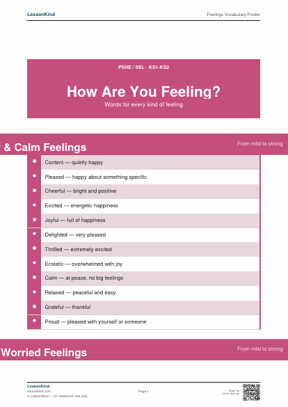 Preview of Feelings Vocabulary Poster