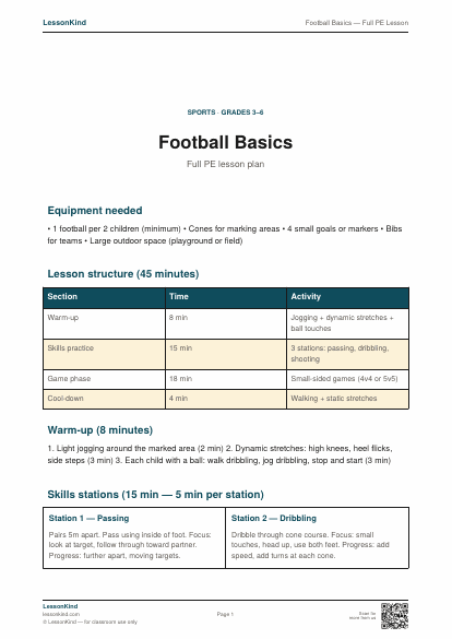 Preview of Football Basics — Full PE Lesson