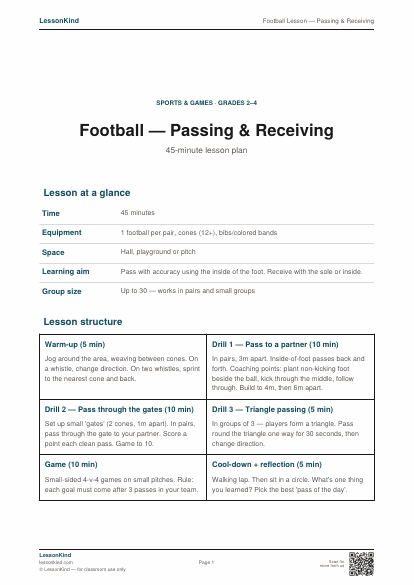 Preview of Football Lesson — Passing & Receiving