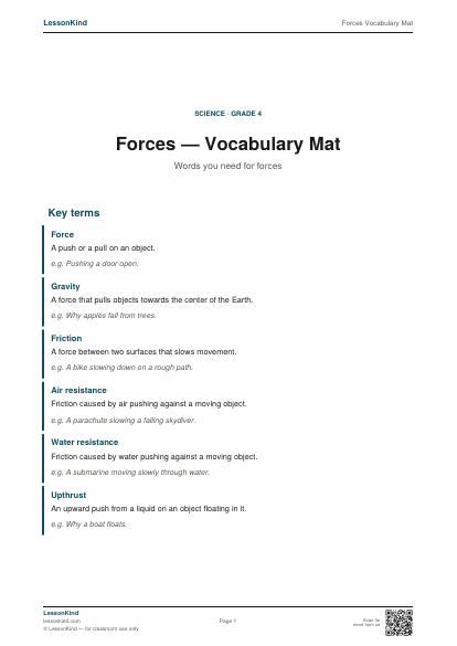 Preview of Forces Vocabulary Mat