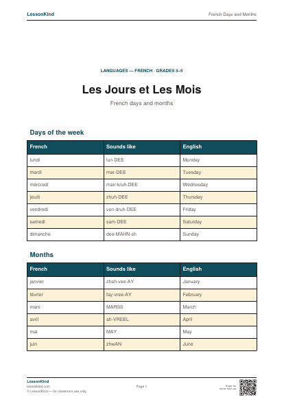 Preview of French Days and Months