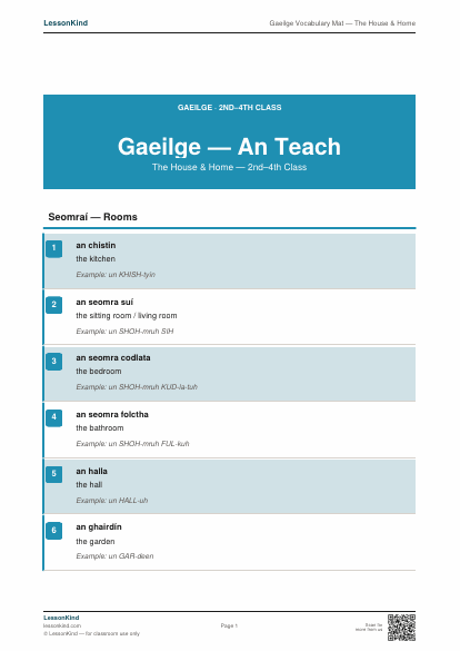 First page preview of Gaeilge Vocabulary Mat — The House & Home