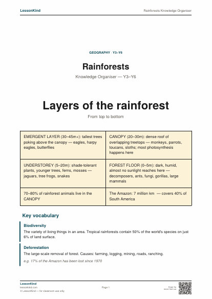 Preview of Rainforests Knowledge Organiser